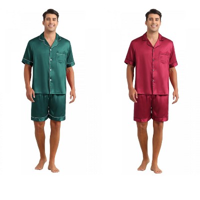INSPIRE CHIC Men's 2 Pack Sleepwear Classic Soft Short Sleeve Satin Pajamas Set