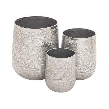 Set of 3 Contemporary Aluminum Pot Planters Silver - Glamorous Indoor/Outdoor Decor, Lightweight, Hammered Design - Olivia & May