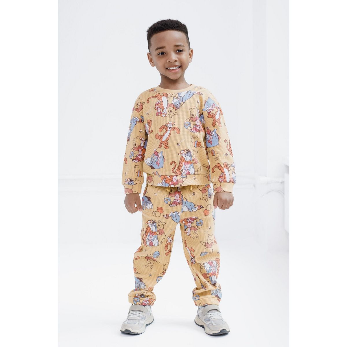 Disney Winnie the Pooh Waffle Knit Sweatshirt Pants Outfit Set Newborn to Infant - thumbnail 2