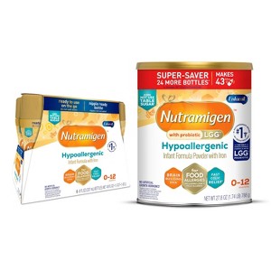 Enfamil Nutramigen Hypoallergenic Infant Formula 27.8oz Powder + 6 Count/8 fl oz Each Ready to Feed Bottles - 1 of 4