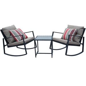 Kozyard 3 Piece Outdoor Rocking Chairs Patio Bistro Set with Table and Cushions for Garden Porch Backyard Bistro - 1 of 4
