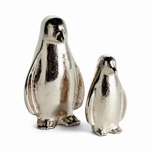 Plum & Post Penguin Pair - Silver Aluminum Sculptures, Set of 2 - 1 of 4