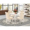 5-Piece Linen White Finish Solid Wood Top - Square Upholstered Dining Room Set - Seats 4 - 2 of 4