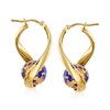Ross-Simons Italian Blue Murano Glass Bead Twisted Hoop Earrings in 18kt Gold Over Sterling - 4 of 4