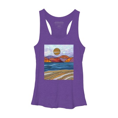 Women's Design By Humans Beach Landscape Stain Glass By Maryedenoa Racerback Tank Top