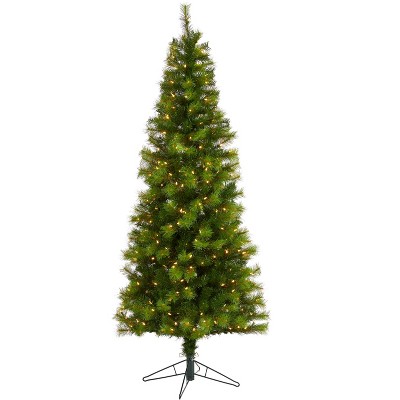 Nearly Natural 6.5-ft Green Valley Pine Artificial Christmas Tree with 300 Warm White LED Lights and 579 Bendable Branches