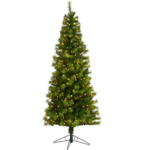 Nearly Natural 6.5-ft Green Valley Pine Artificial Christmas Tree with 300 Warm White LED Lights and 579 Bendable Branches - 1 of 4