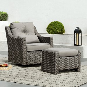 Spruce & Spring Outdoor Wicker Patio Outdoor Sofa Swivel Chair Coffee Table - 1 of 4