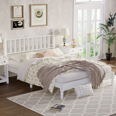 CAVINAS Retro Style Queen Size Wooden Platform Bed Frame with Gourd Shaped Headboard,No Box Spring Needed