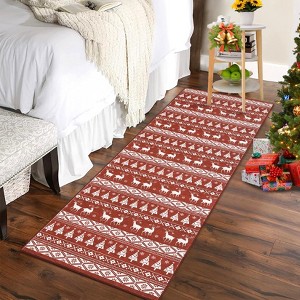 Christmas Area Rug, Washable Snowflake Holiday Accent Rug, Non Slip Low Pile Decorative Boho Carpet for Home - 1 of 4