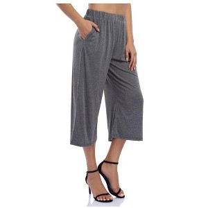 Trendy Women's Plus Size Black Palazzo Pants - Comfortable Elastic Waist Wide Leg Trousers with Pockets for All Seasons - 1 of 4