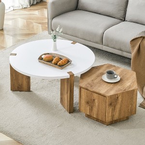 NicBex Natural Pattern Set of 2 Coffee Table with Embedded Design,Unique Rustic Charm Center Table for Living Room,Apartment - 1 of 4