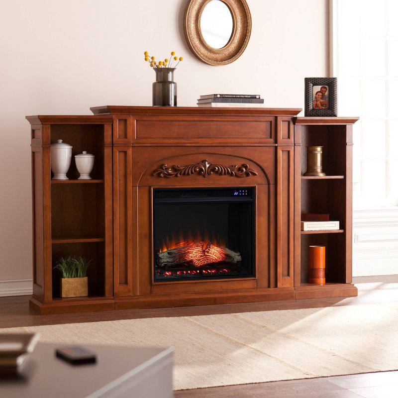 Canterbury Touch Panel Electric Fireplace with Bookcases Autumn Oak - Aiden Lane, 1 of 8