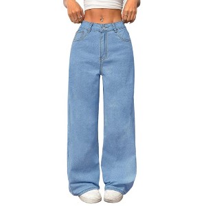 Coolmee Palazzo Pants Wide Leg Jeans for Women Fashion High Waisted Stretchy Denim Pants Baggy Jeans with Pockets - 1 of 4