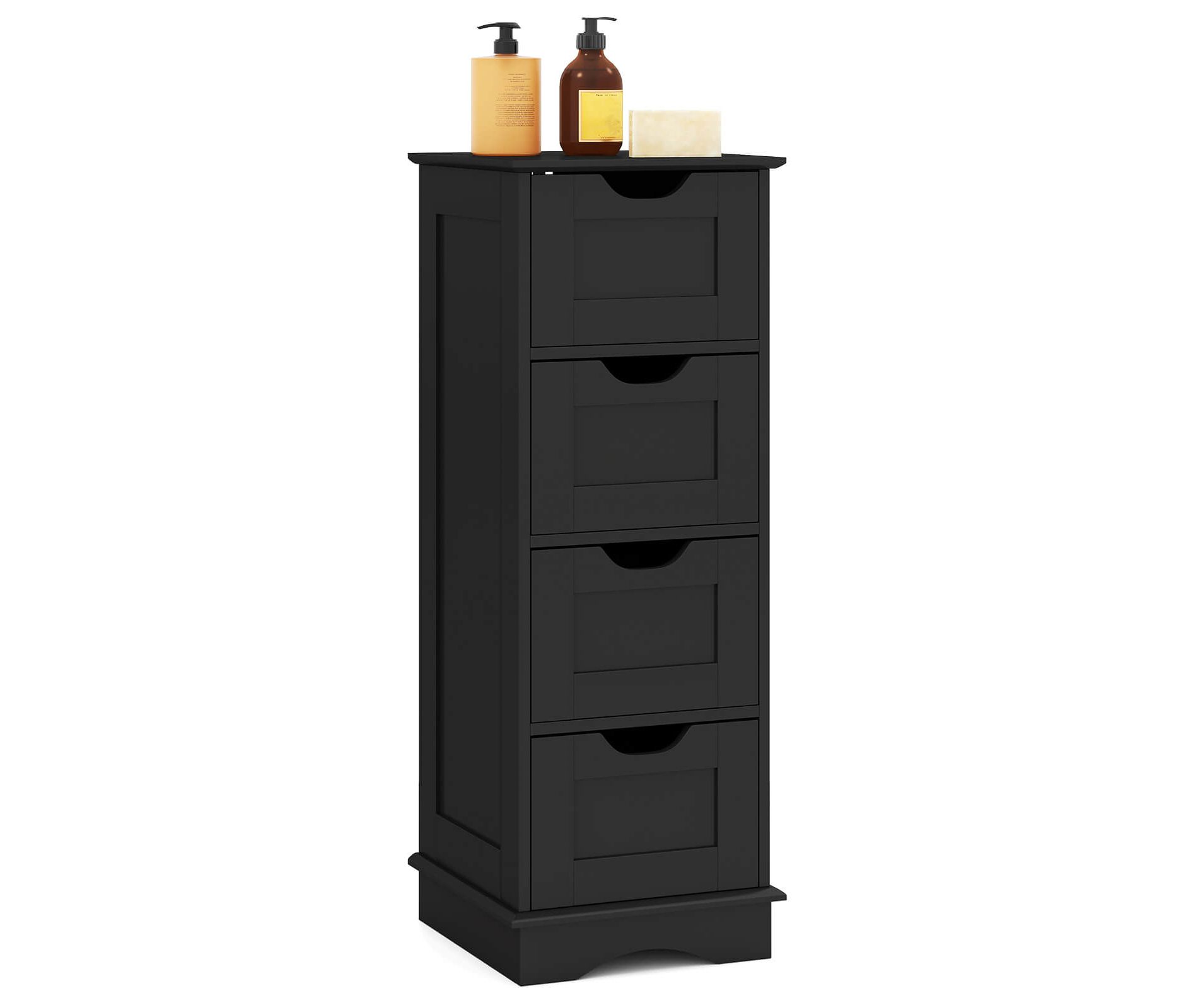 Costway Bathroom Storage Cabinet with 4 Drawers Cut-out Handles Anti-toppling Device White/Black/Brown
