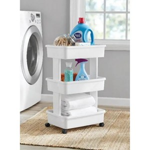 Racxily 3-Tier Plastic Multi-Purpose Rolling Laundry Cart, Rolling Storage Cart, Bathroom Organizer Laundry Utility Carts, White - 1 of 4
