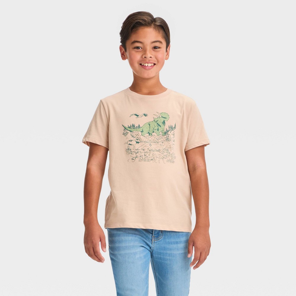 Boys' Short Sleeve Dinosaur Landscape Graphic T-Shirt - Cat & Jack™ Beige M case pack of 22