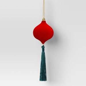Christmas Onion Shaped Flocked Dark Red Ornament with Green Tassle - Wondershop™ - 1 of 3
