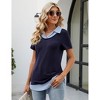 Clearlove Women's Casual Shirt Collared Curved Hem Pullover Tops Plaid Contrast Blouse - 4 of 4