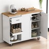 Rolling Kitchen Island Cart with Foldable Countertop, Slide-Out Shelf, Towel Rack, Drawer, Cabinets, Lockable Wheels, Mobile Storage Kitchen Cabinets - 2 of 4