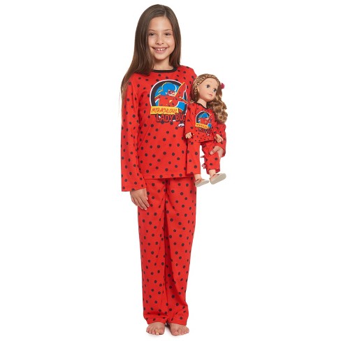 Miraculous Ladybug Little Girls 4 Piece Pajama Shirt And Pants Matching  Doll Outfit 14-16