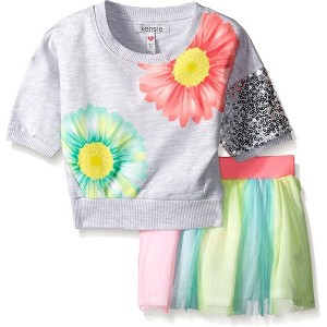 Kensie Little Girl's 2-Piece French Terry Cropped Top and Tulle Skirt Sets - 1 of 3