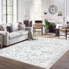 Washable Vintage Floral Rug Non Slip Low Pile Rug Soft Throw Floor Cover Foldable Indoor Carpet for Living Room Bedroom - 2 of 4