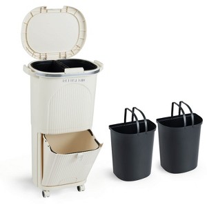 Costway 10 Gallon Kitchen Trash Can with Lid, 2 Removable Buckets, Step Pedal & Wheels - 1 of 2