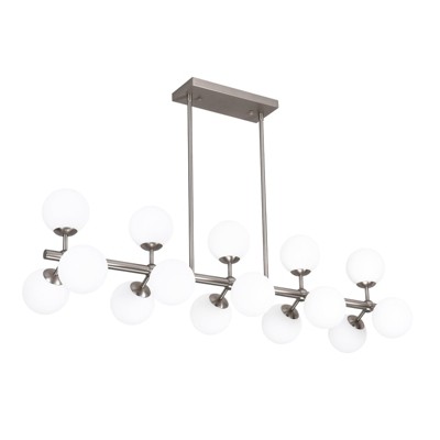 PAKOKULA 15-Light Silver Linear Sputnik Chandelier with Opal Glass Globe Shade