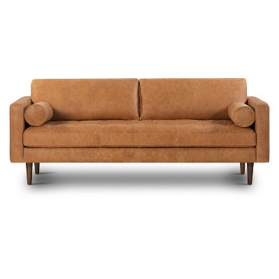 Poly & Bark 88.5" Napa Sofa Cognac Tan: Full-Grain Italian Leather, Solid Wood Frame, Pirelli Webbing