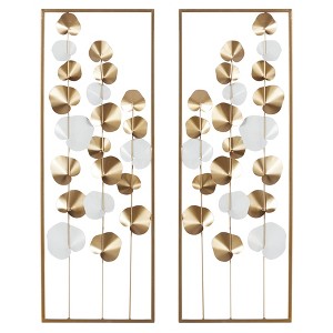 2pc Modern Leaf Ornamental Wall Decor Gold - Olivia & May: Iron Botanical Art, Vertical Display - 1 of 4