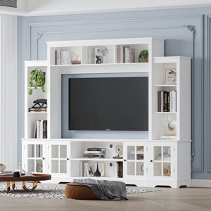 100'' Farmhouse Entertainment Center Wall Unit for 65 Inch TV, Media Console with Barn Doors & Adjustable Shelves for Living Room-3irtyhousy - 1 of 4