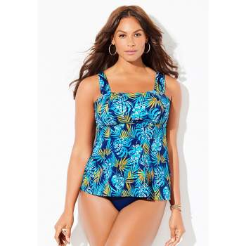 Swimsuits For All Women's Plus Size Bra Sized Faux Flyaway Underwire  Tankini Top 46 G Blue Palms Multicolored : Clothing, Shoes & Jewelry