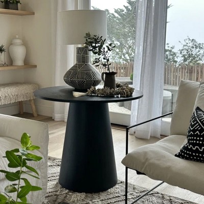 Dwen Small Console Tables, 35'' Width with Grain Paper Round Top Pedestal Console Table Behind Couch-Maison Boucle