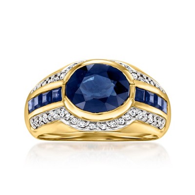 Ross-Simons 2.40 ct. t.w. Sapphire and .20 ct. t.w. Diamond Ring in 14kt Yellow Gold Size 5