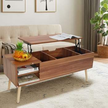 Modern Lift Top Coffee Table, Accent Computer Table with Hidden Compartment and Storage Shelf For Living Room/Office 4A - ModernLuxe