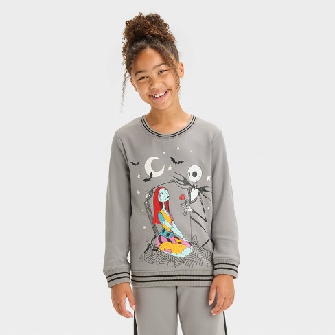 Girls' The Nightmare Before Christmas Jack & Sally Dreamy Fleece Pullover Sweatshirt - Gray - image 1 of 4