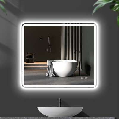 Large Rectangular Frameless Anti-Fog Dimmable Wall Mounted Lighted Bathroom Vanity Mirror in Silver(42"x36")
