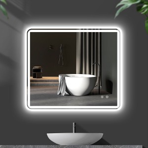 Large Rectangular Frameless Anti-Fog Dimmable Wall Mounted Lighted Bathroom Vanity Mirror in Silver(42"x36") - 1 of 4
