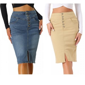 INSPIRE CHIC Women's High Waist Split Hem Casual Denim Pencil Skirt 2 Packs - 1 of 4