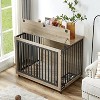 Furniture Dog Crate with Pull-Out Bowls, Wood Dog Kennel End Table with Wheels & Flip-Top, Indoor Pet House for Small to Medium Dogs/Cats - 3 of 4