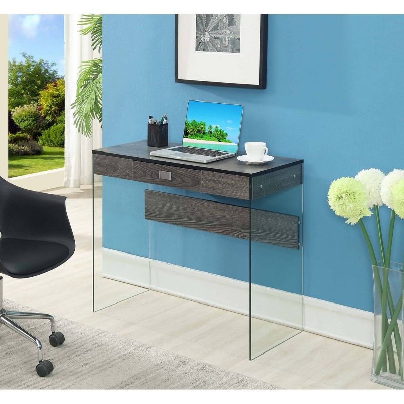 36" Breighton Home Uptown Glass Desk with Drawer, 3 of 7