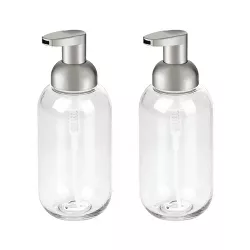 mDesign Refillable Foaming Soap Dispenser Pump Bottle, 2 Pack, Clear/Brushed