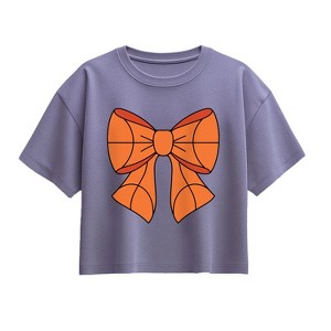Girls' - Instant Message - Basketball Bow Short Sleeve Boxy Graphic T-Shirt - 1 of 3