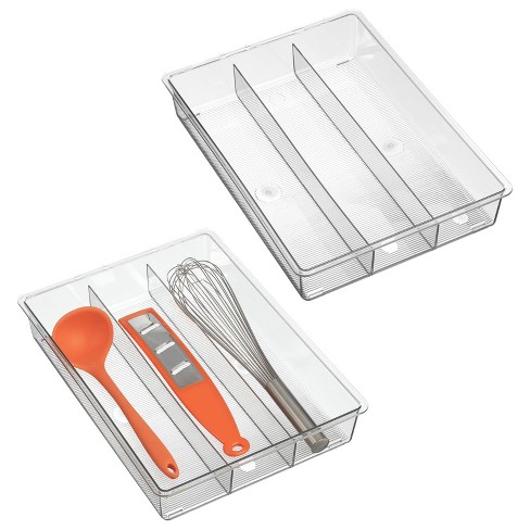 mDesign 2 Piece Plastic Stackable Kitchen Drawer Organizer with Top Tray 8  x 12 x 3
