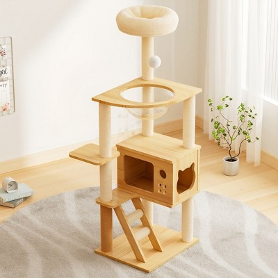 41.3" Modern Cat Tower, Wood Cat Tree Tower for Indoor Cats, Cat Treewith Sisal-Covered Scratching Posts and Top Perch