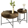 Vynxaria Rustic 2-Piece Coffee & End Table Set, Dark Walnut, Radial Pattern, Waterproof MDF/PVC, Black Metal Legs, Distressed Cylindrical Design - 2 of 4