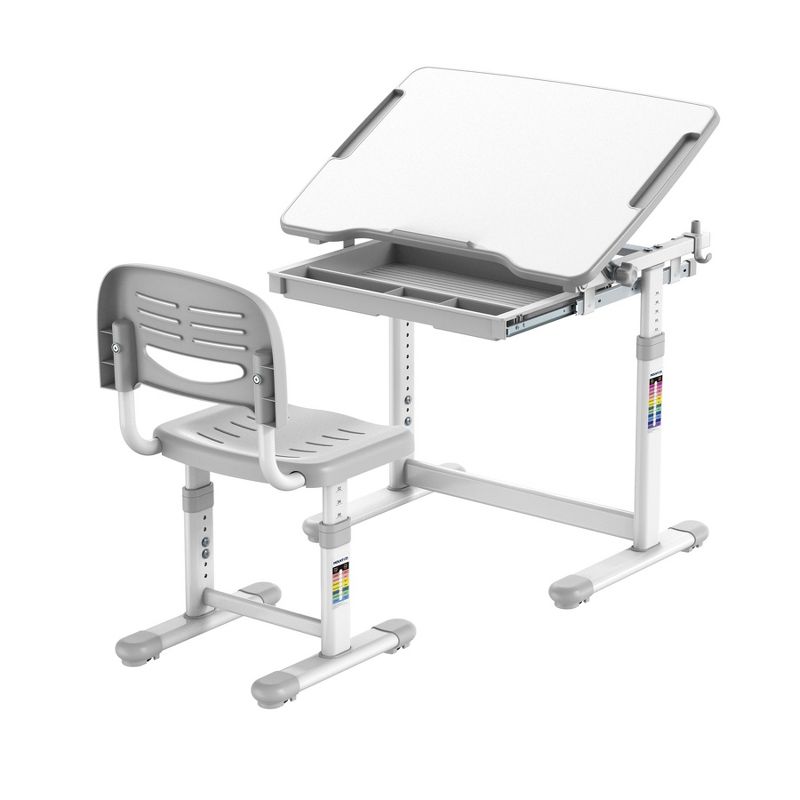 Mount-It! Kids Desk and Chair Set | Height Adjustable Ergonomic Children's School Workstation with Storage Drawer | Gray, 3 of 11