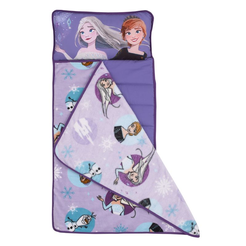 Disney Frozen Winter Cheer Lavender, Aqua, Green and White, Anna, Elsa and Olaf Toddler Nap Mat, 2 of 8