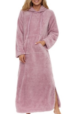 ADR Women's Warm Fleece Nightgown, Oversized Hoodie, Long Hooded Sweatshirt Robe